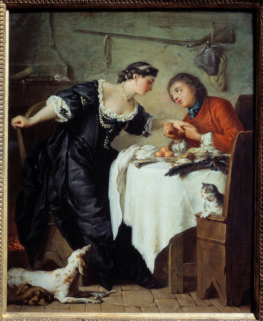 Sokol. Ilustrace bajky od Jean de La Fontaine. Obraz Pierra Subleyrase (1699 - 1749) od Pierre Subleyras
