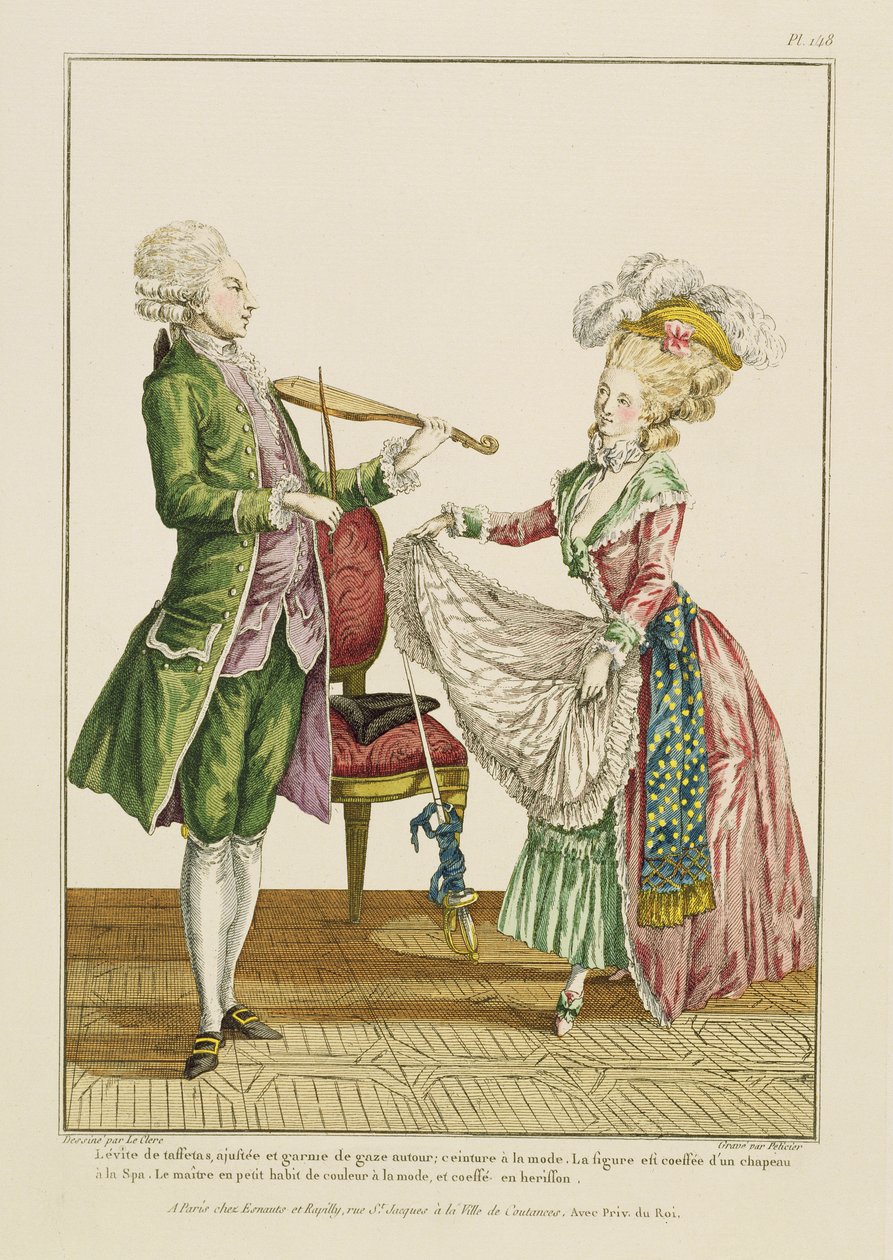 Pán hrající na housle, zatímco dáma tančí, ryl J. Peliier, kolem 1780-90 od Pierre Thomas Le Clerc