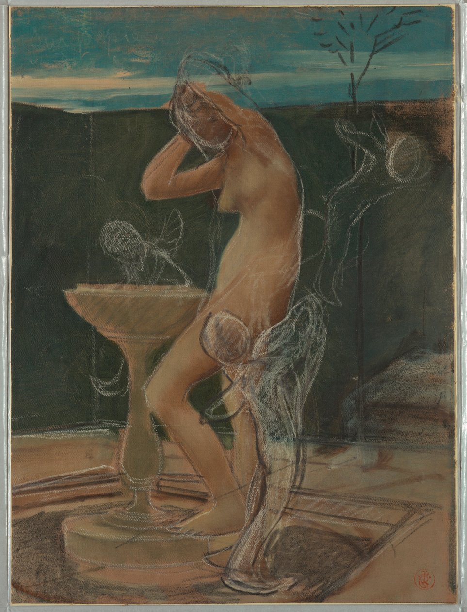 Kresba, Studie ženy při koupeli, konec 19. století od Pierre Victor Galland