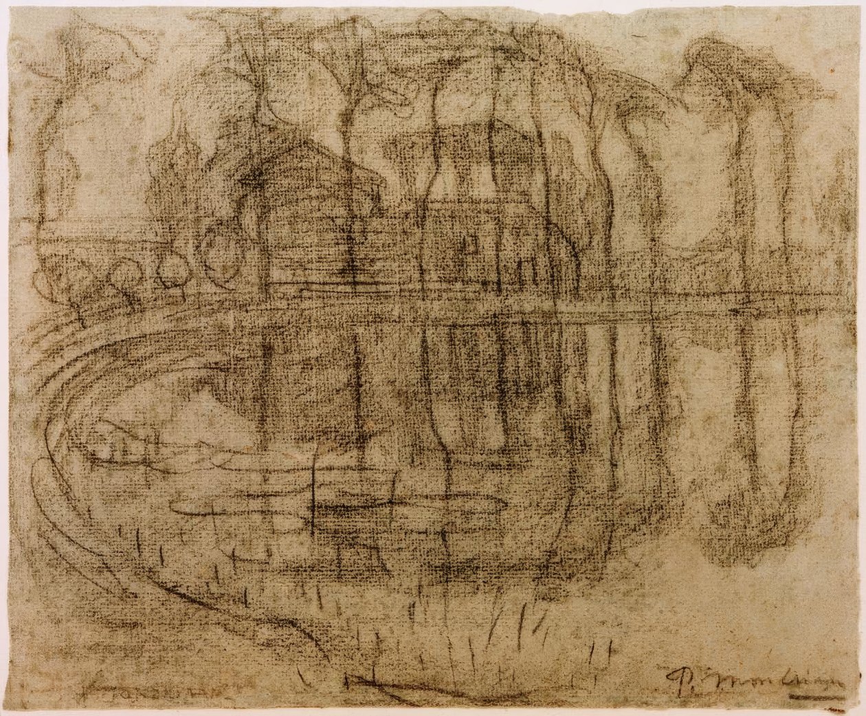 Statek se stromy u vody od Piet Mondrian