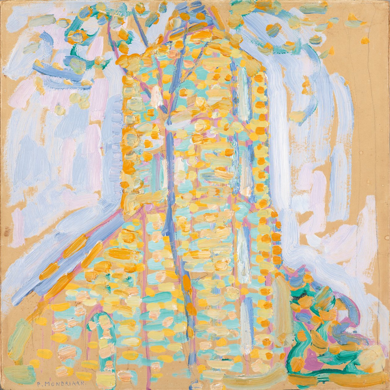 Kostel v Domburgu se stromem, 1909 (olej na kartonu) od Piet Mondrian