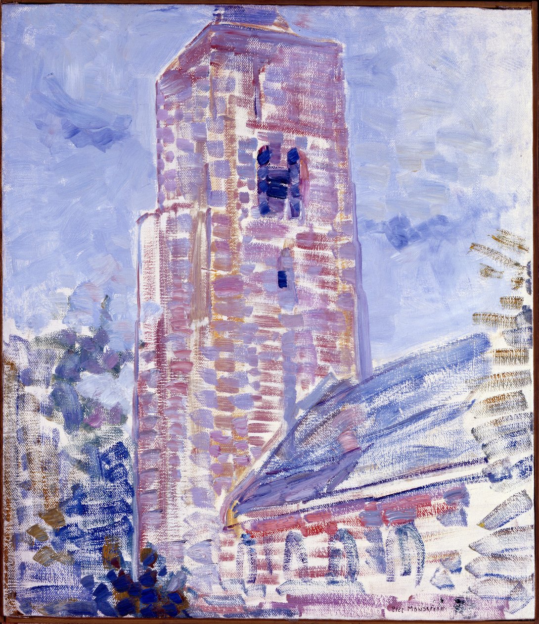 Kostel v Oostkapelle, loď a věž, 1909 od Piet Mondrian