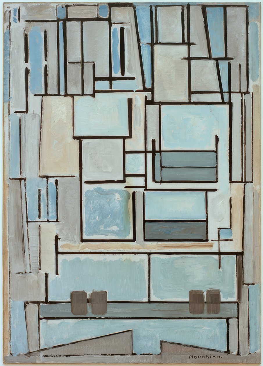 složení č. VI; složení 9; Modrá fasáda od Piet Mondrian