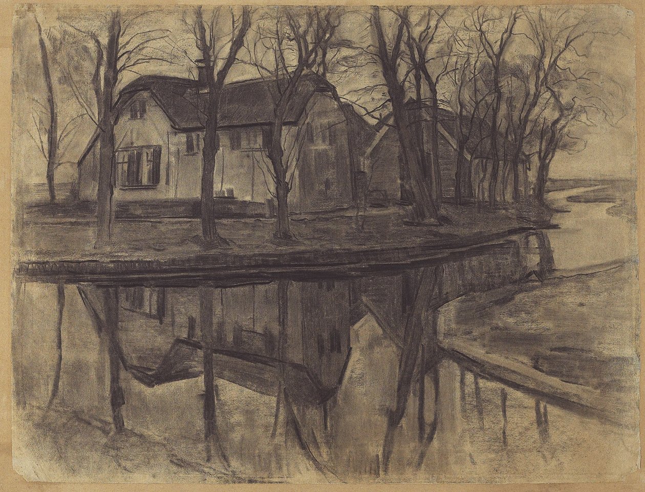 Farma v Duivendrechtu, kolem 1905-07 (dřevěné uhlí a pahýl na položeném papíře) od Piet Mondrian