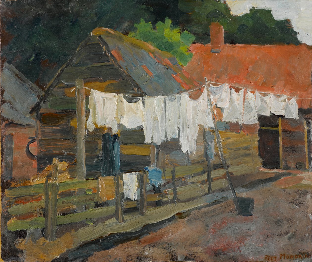 Farmhouse with Wash on the Line, cca 1898 (olej na kartonu) od Piet Mondrian