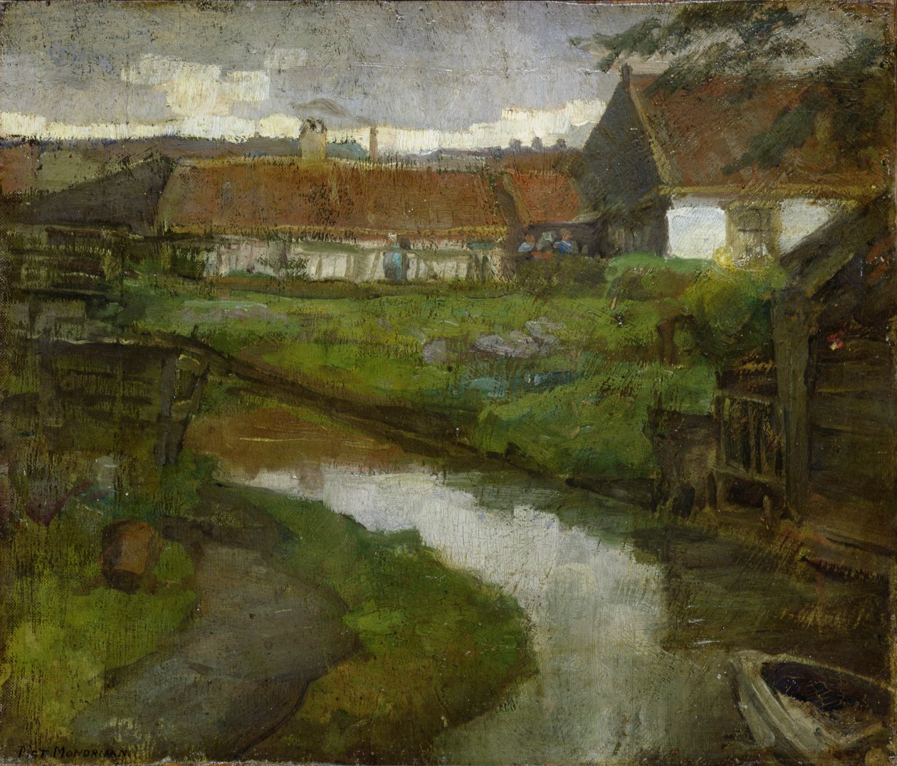 Farma a zavlažovací příkop s přídí veslice, 1898-99 od Piet Mondrian