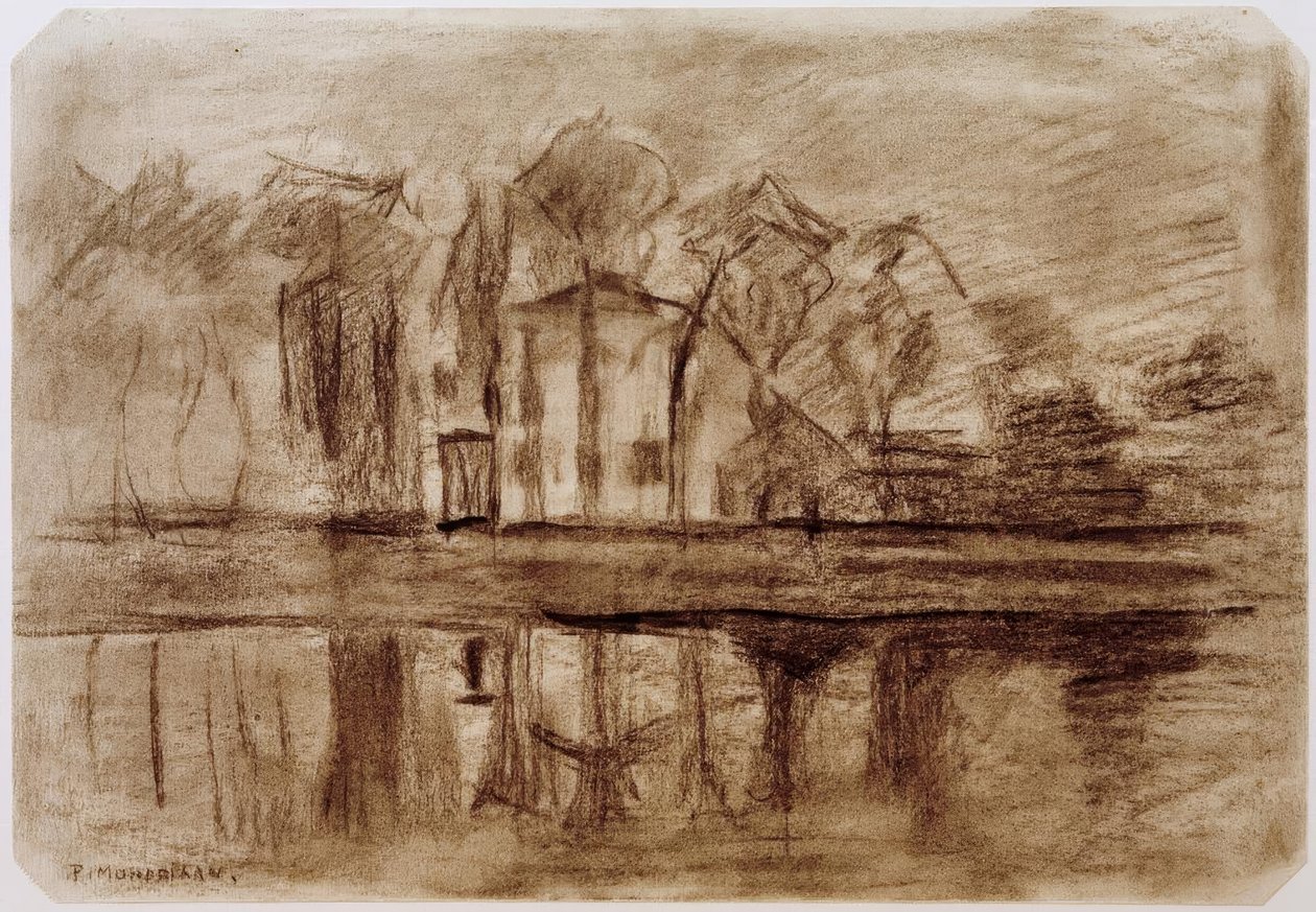 Dům se stromy u vody od Piet Mondrian