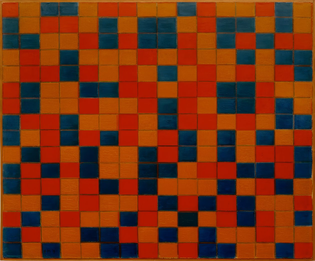 Složení s mřížkou 8; Šachovnice s tmavými barvami od Piet Mondrian