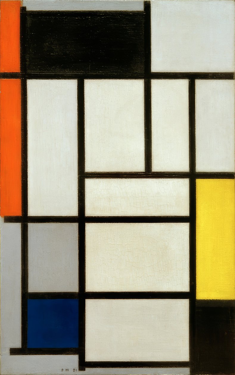 Složení s červenou, černou, žlutou, modrou a šedou; Composi od Piet Mondrian