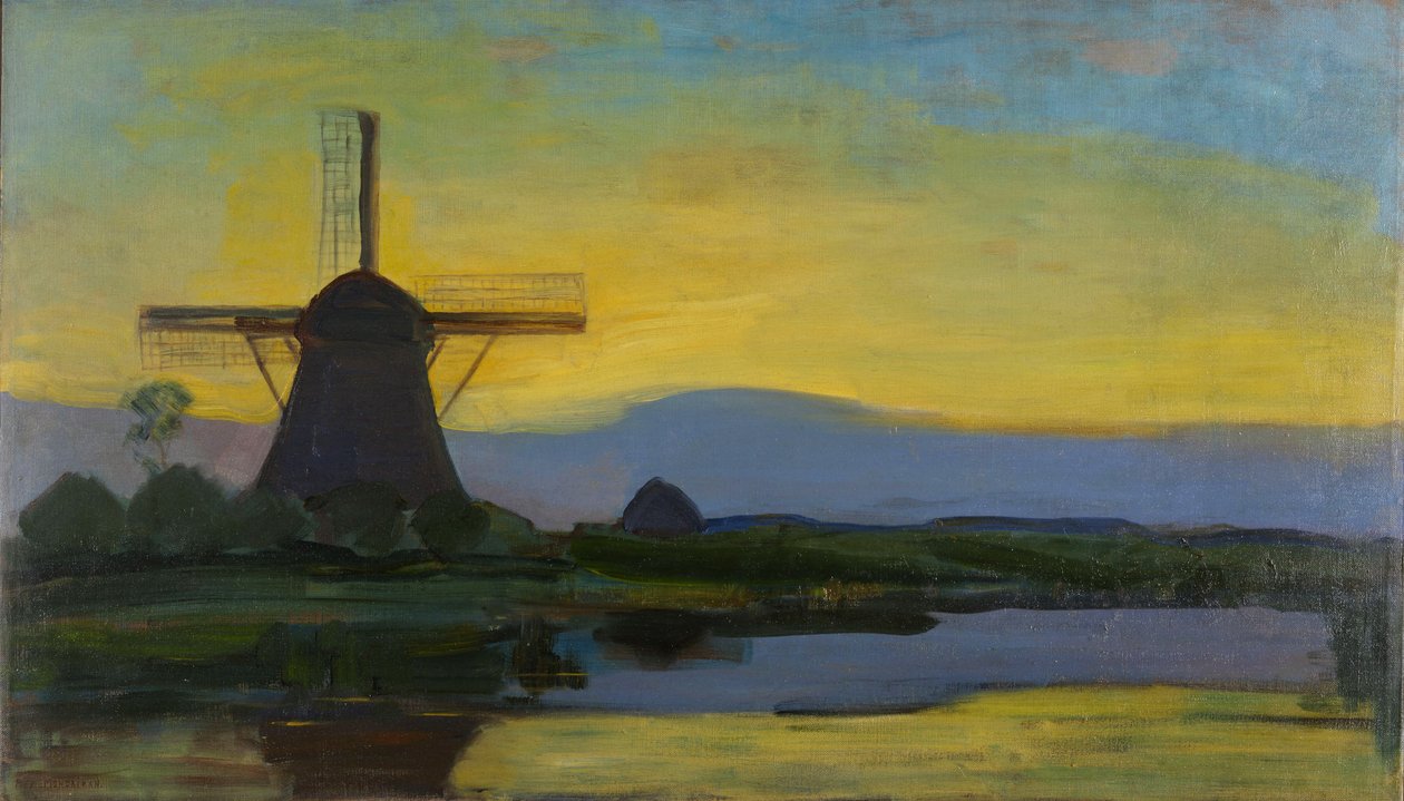 Mlýn Oostzijdse v noci od Piet Mondrian