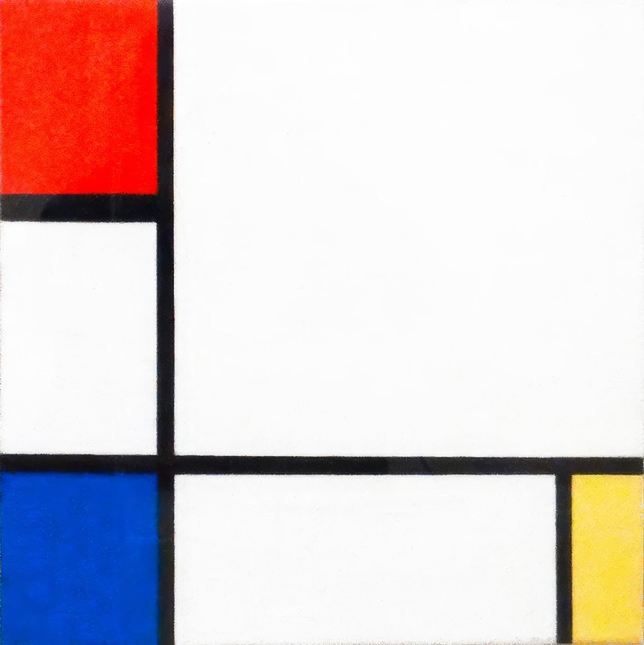 Složení č. IV s červenou, modrou a žlutou barvou od Piet Mondrian