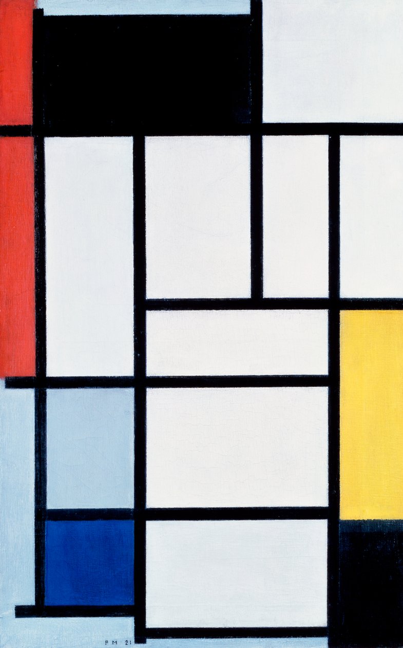 Složení s červenou, žlutou a modrou od Piet Mondrian