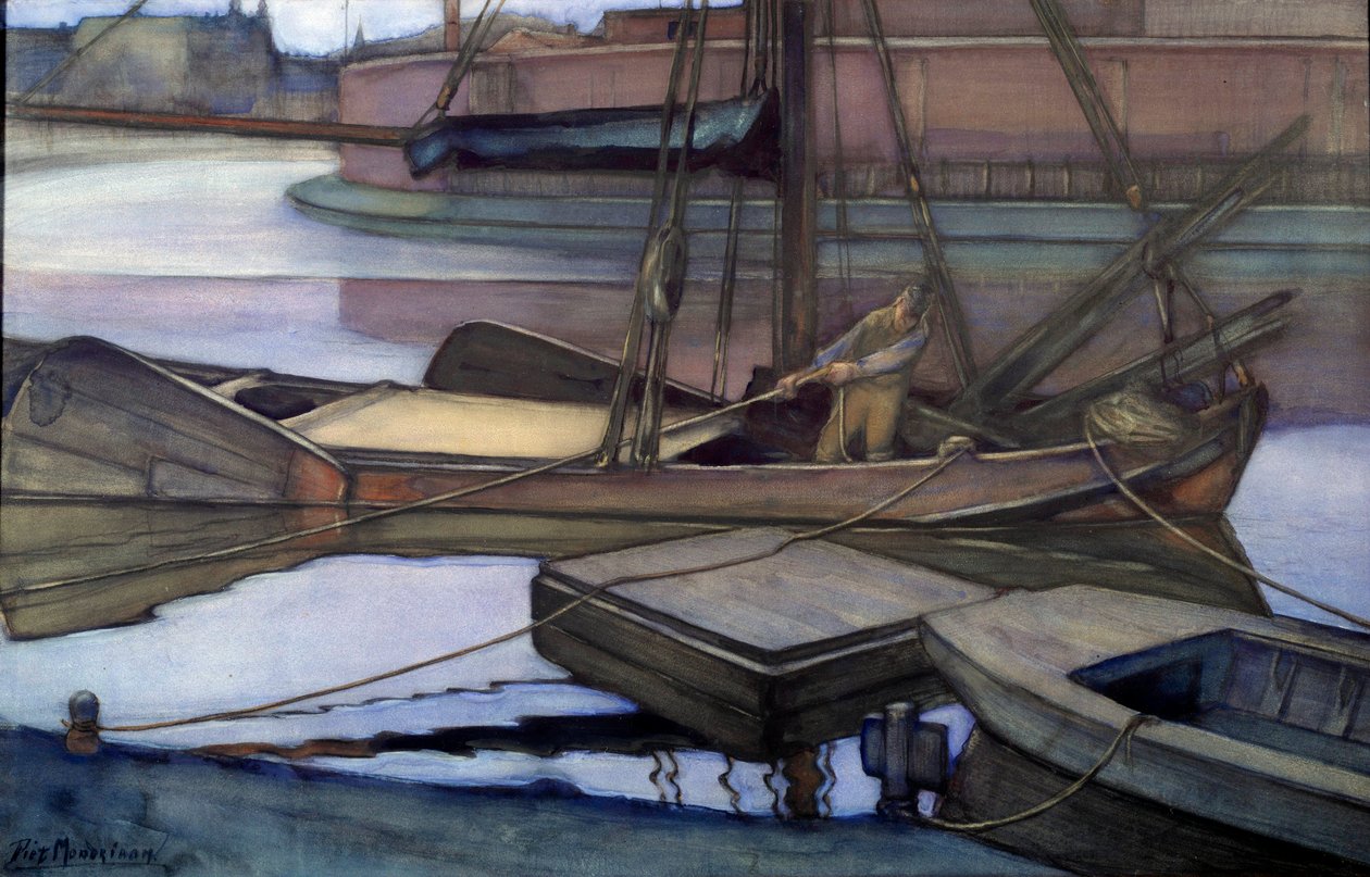 Odjezd na rybolov (Zuidersee) 1900 (akvarel a dřevěné uhlí) od Piet Mondrian