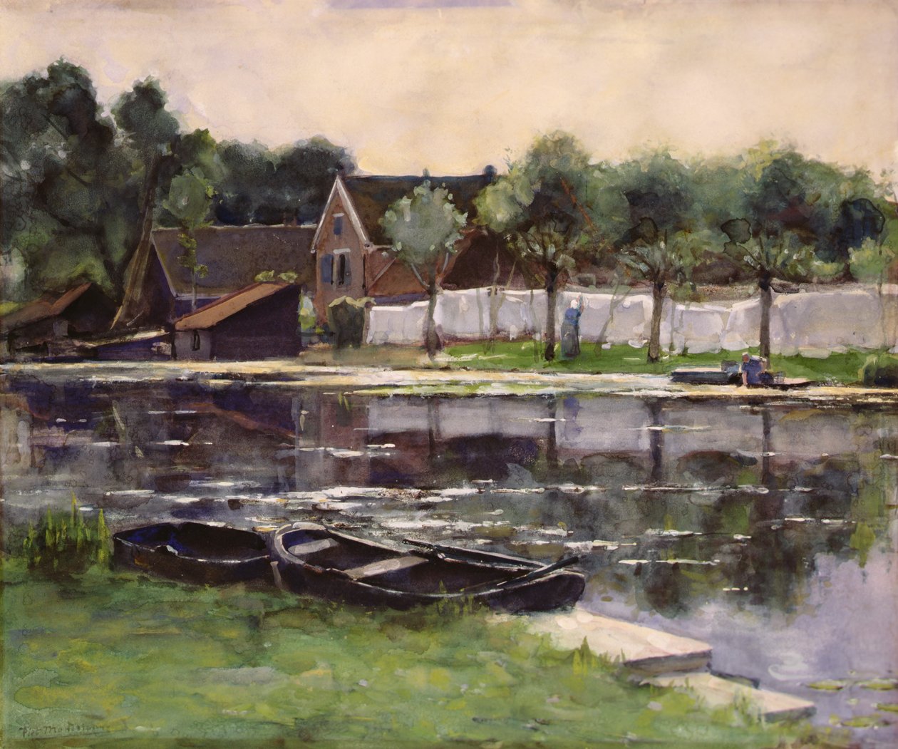 Farmářské manželky s praním na hranici řeky od Piet Mondrian