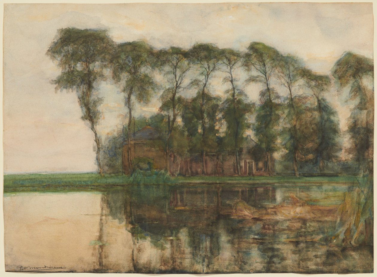 Usedlost u vody zakrytá devíti vysokými stromy od Piet Mondrian
