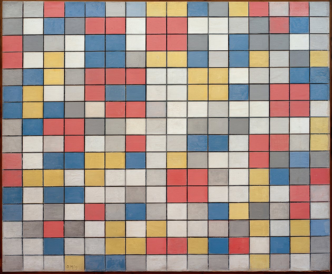 Složení s mřížkou 9; Šachovnice s jasnými barvami od Piet Mondrian