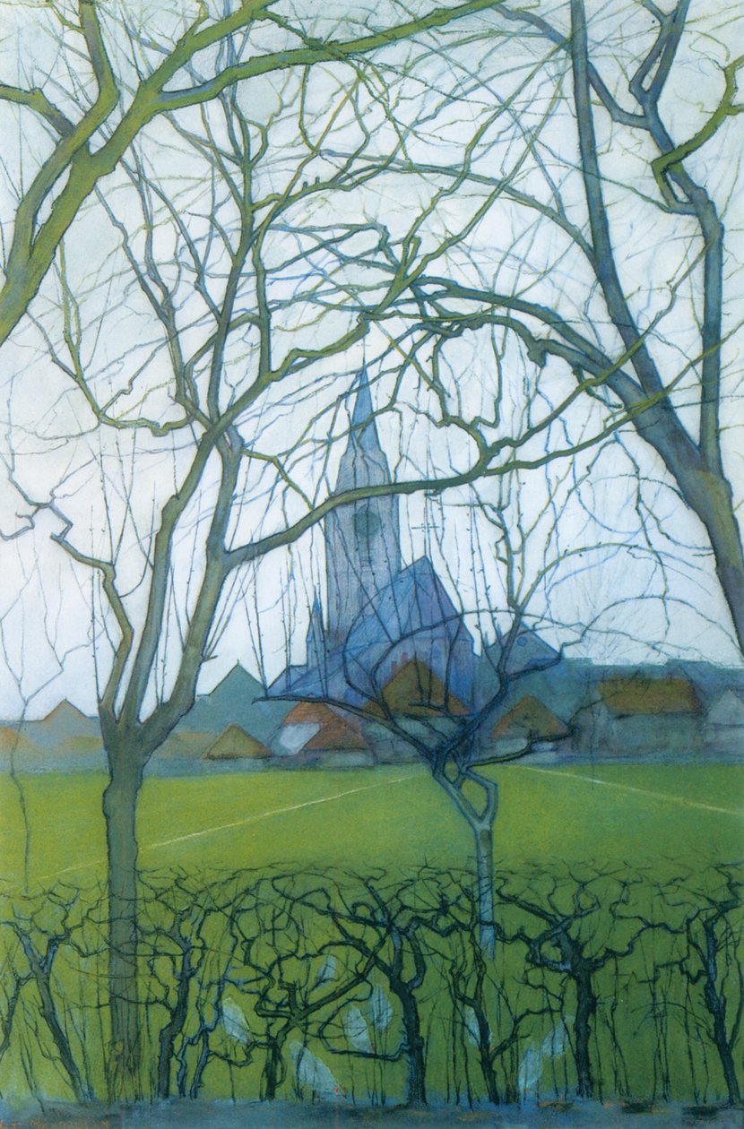 Kostel sv. Jakuba - obraz od Pieta Mondriana (1872-1944) z doby ca. 1898 od Piet Mondrian