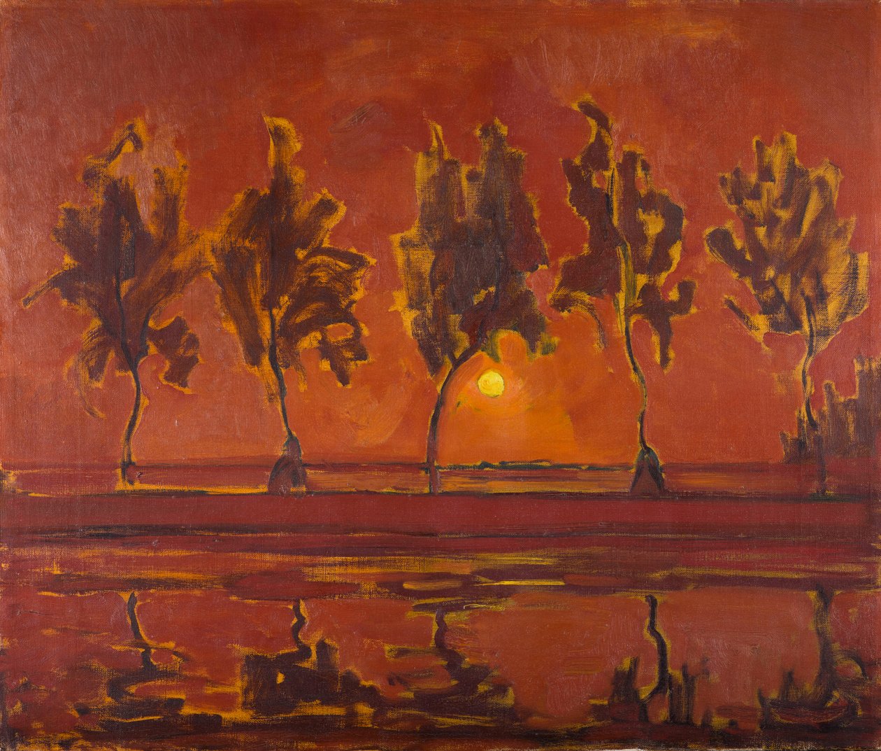Stromy na Geinu s vycházejícím měsícem, 1907. od Piet Mondrian