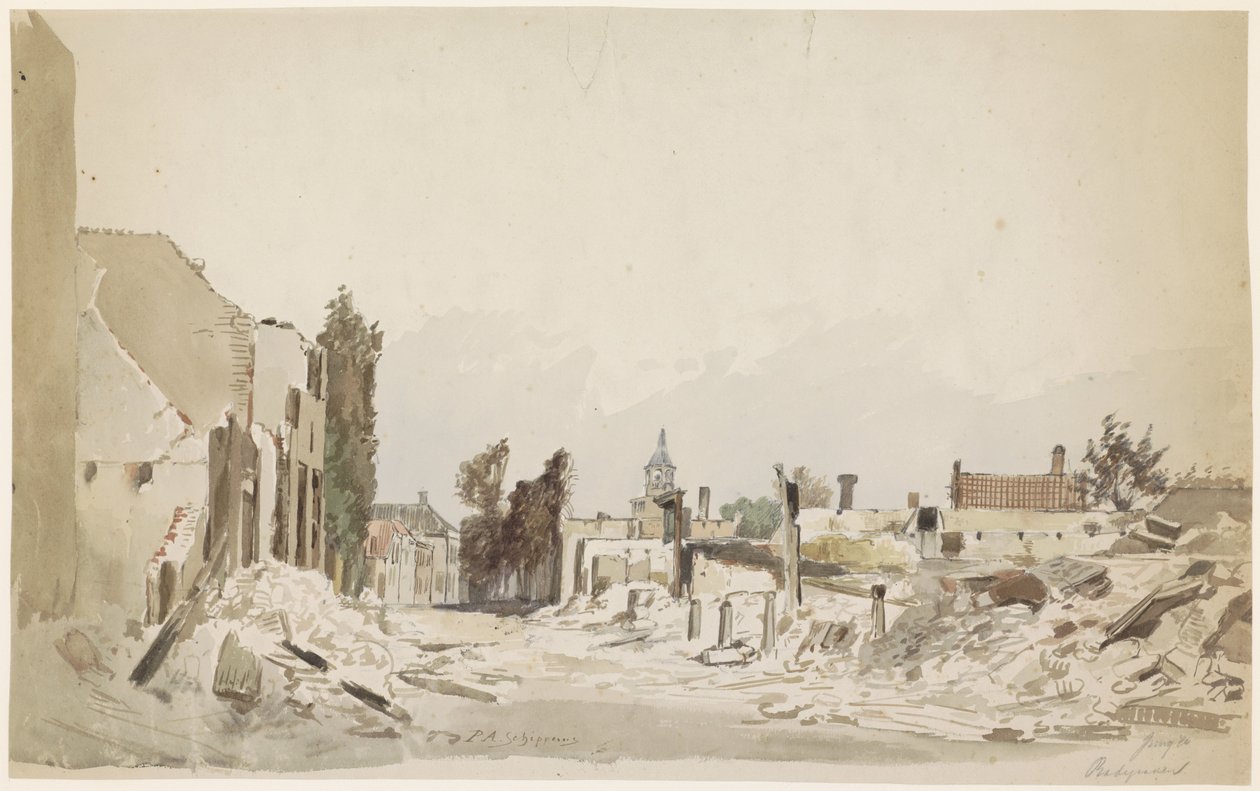 Ruiny v Bodegraven po požáru v červnu 1870 od Piet Schipperus