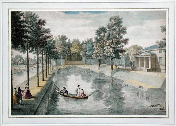 The Water Gardens at Chiswick House, London, c.1728-30 (barevná rytina) (viz také 18868, 176475) od Pieter Andreas after Rysbrack