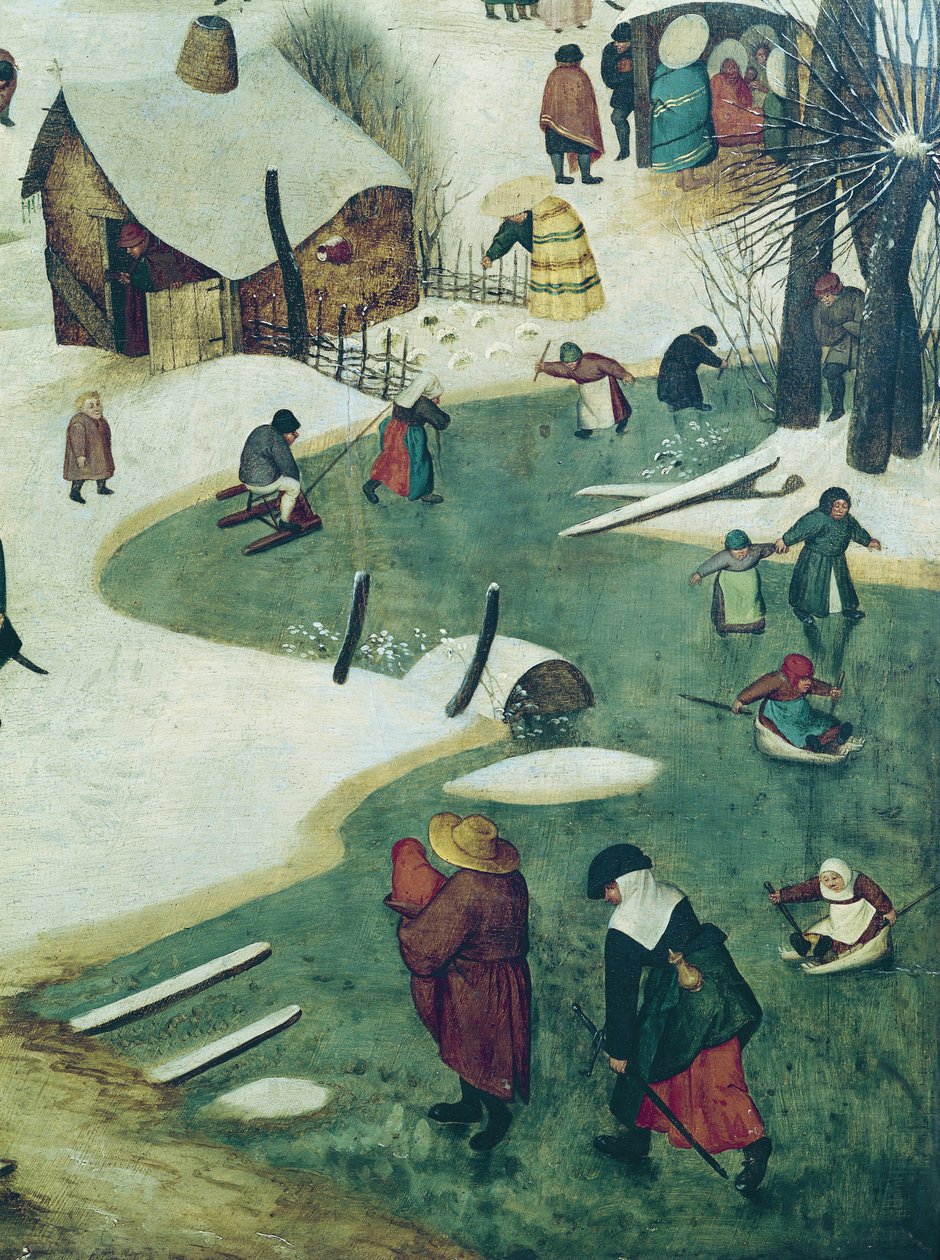 Děti si hrají na zamrzlé řece, detail ze sčítání lidu v Betlémě od Pieter Bruegel the Elder