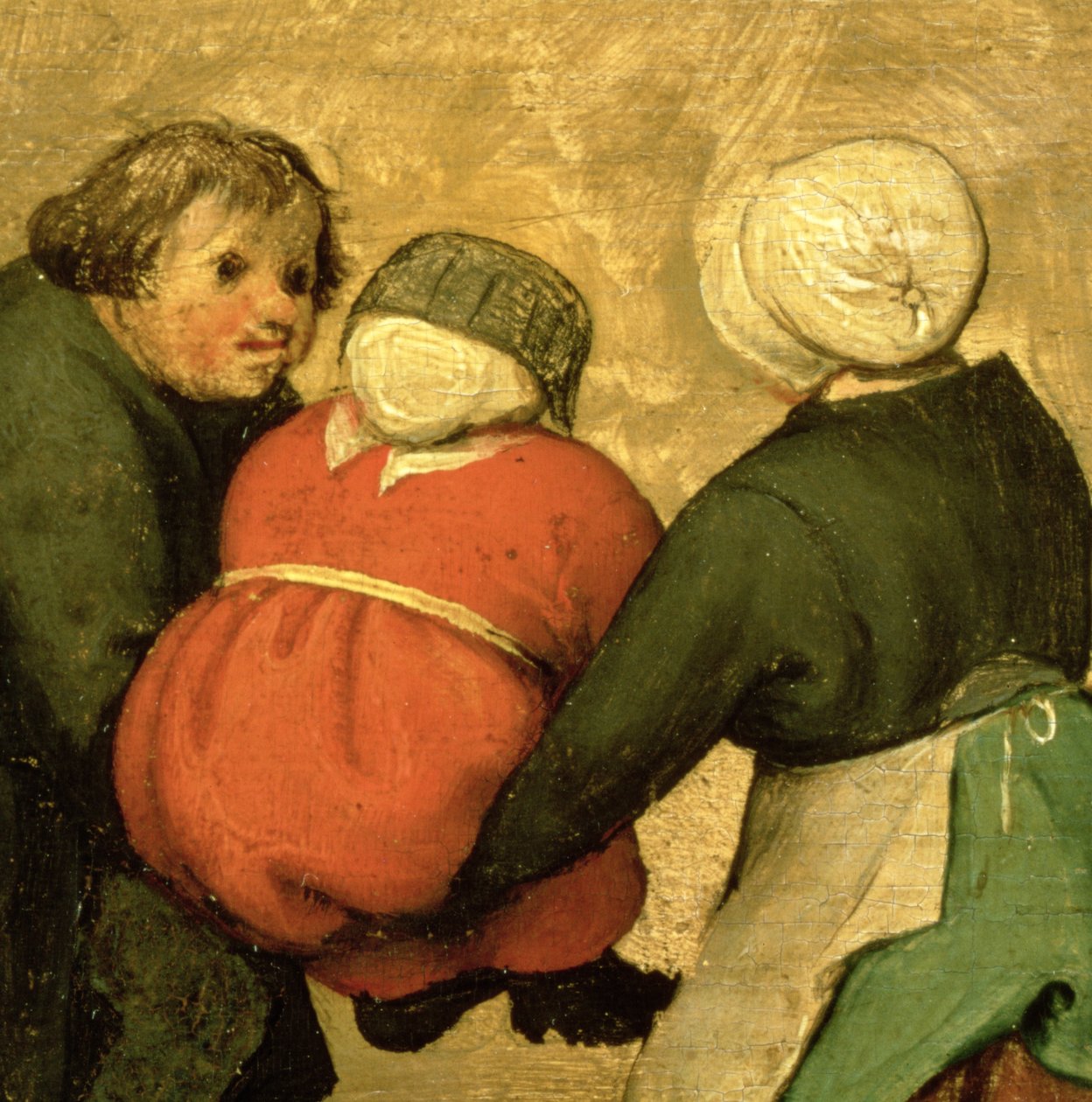 Dětské hry (Kinderspiele): detail dítěte neseného dvěma dalšími, 1560 (detail 68945) od Pieter Bruegel the Elder