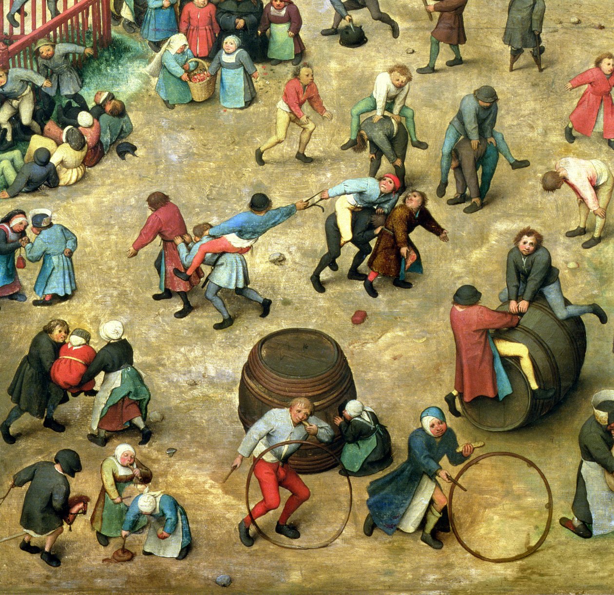 Dětské hry (Kinderspiele): detail spodní části zobrazující různé hry, 1560 (detail 68945) od Pieter Bruegel the Elder