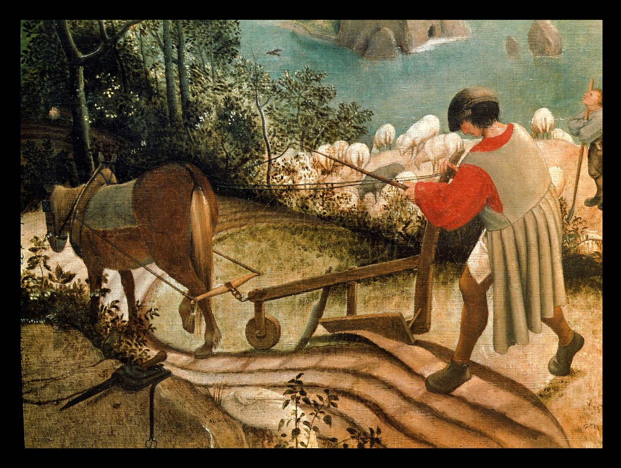 Krajina s pádem Ikara, detail muže orajícího, kolem 1555 od Pieter Bruegel the Elder