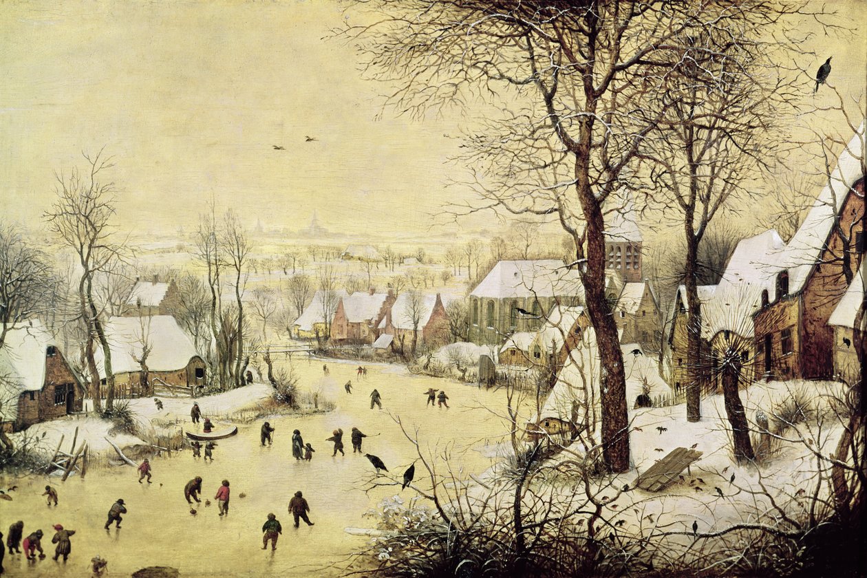 Zimní krajina s bruslaři a pastí na ptáky, 1565 od Pieter Bruegel the Elder