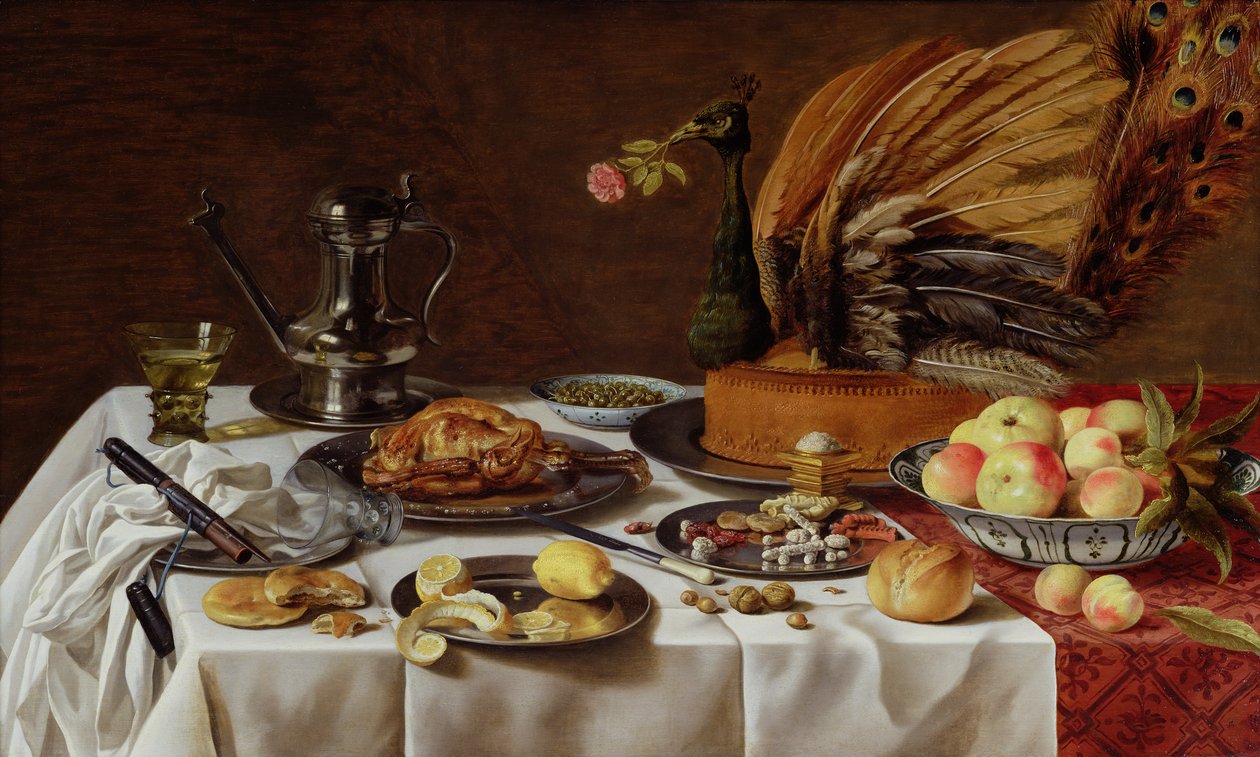 Zátiší s paví koláčem, 1627 od Pieter Claesz