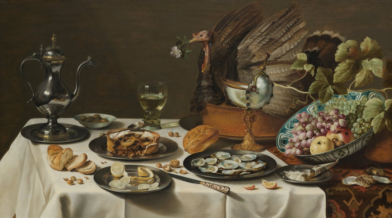 Zátiší s krůtí koláč od Pieter Claesz
