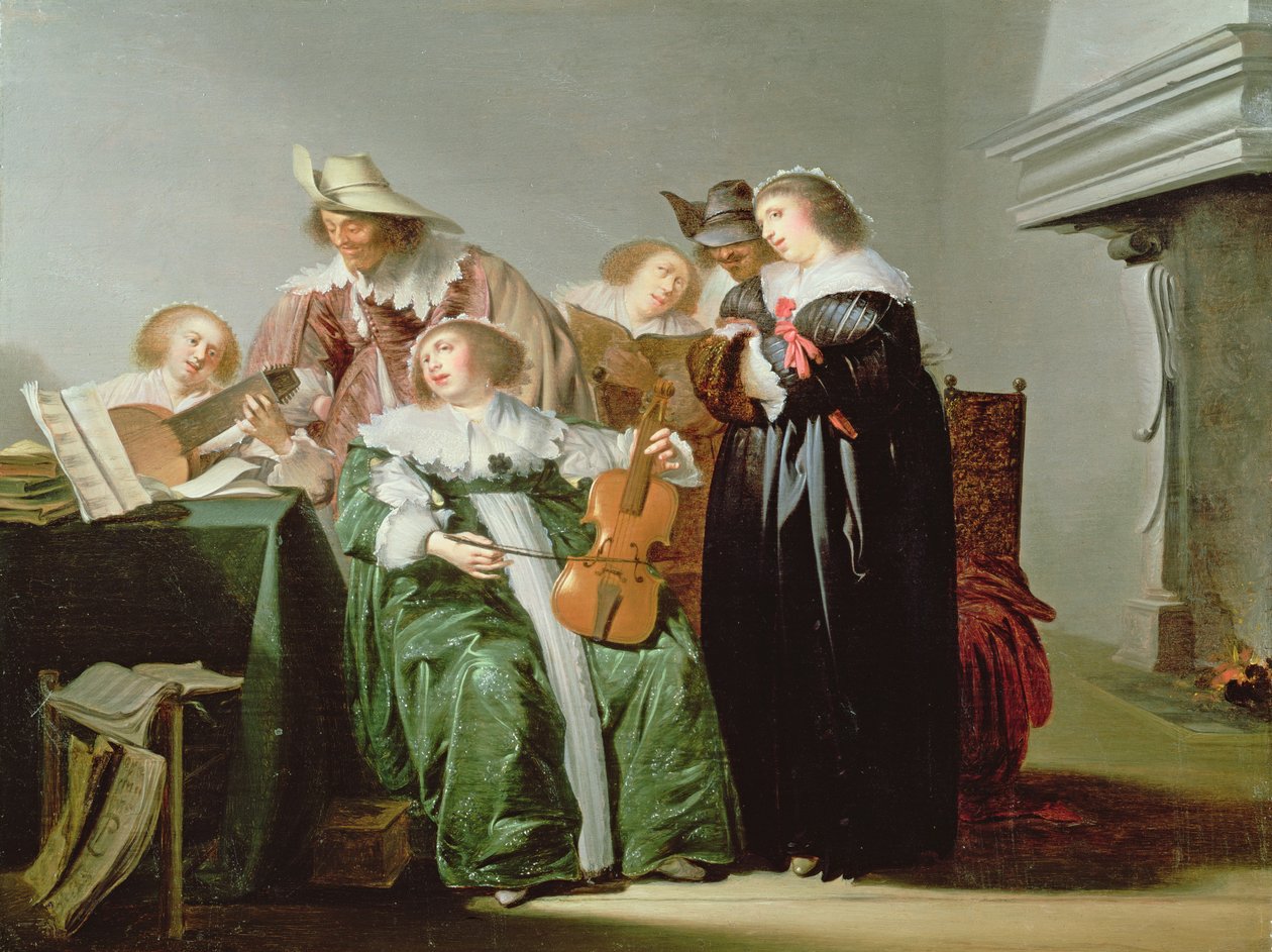 Elegantní postavy, hudební tvorba v interiéru od Pieter Codde