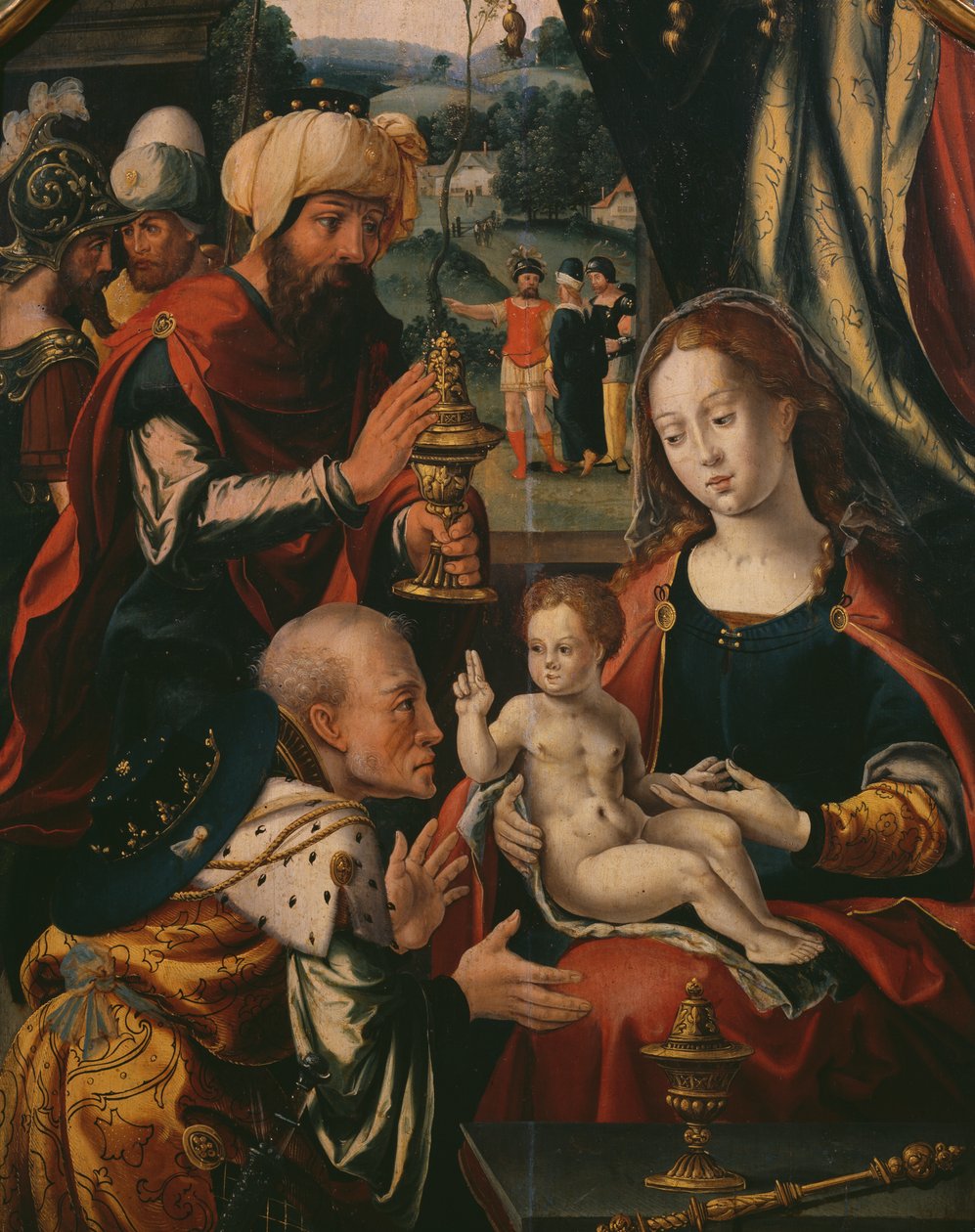 Klanění tří králů, Triptych Epiphany, detail, c.1540 (viz také 345852) od Pieter Coecke van Aelst