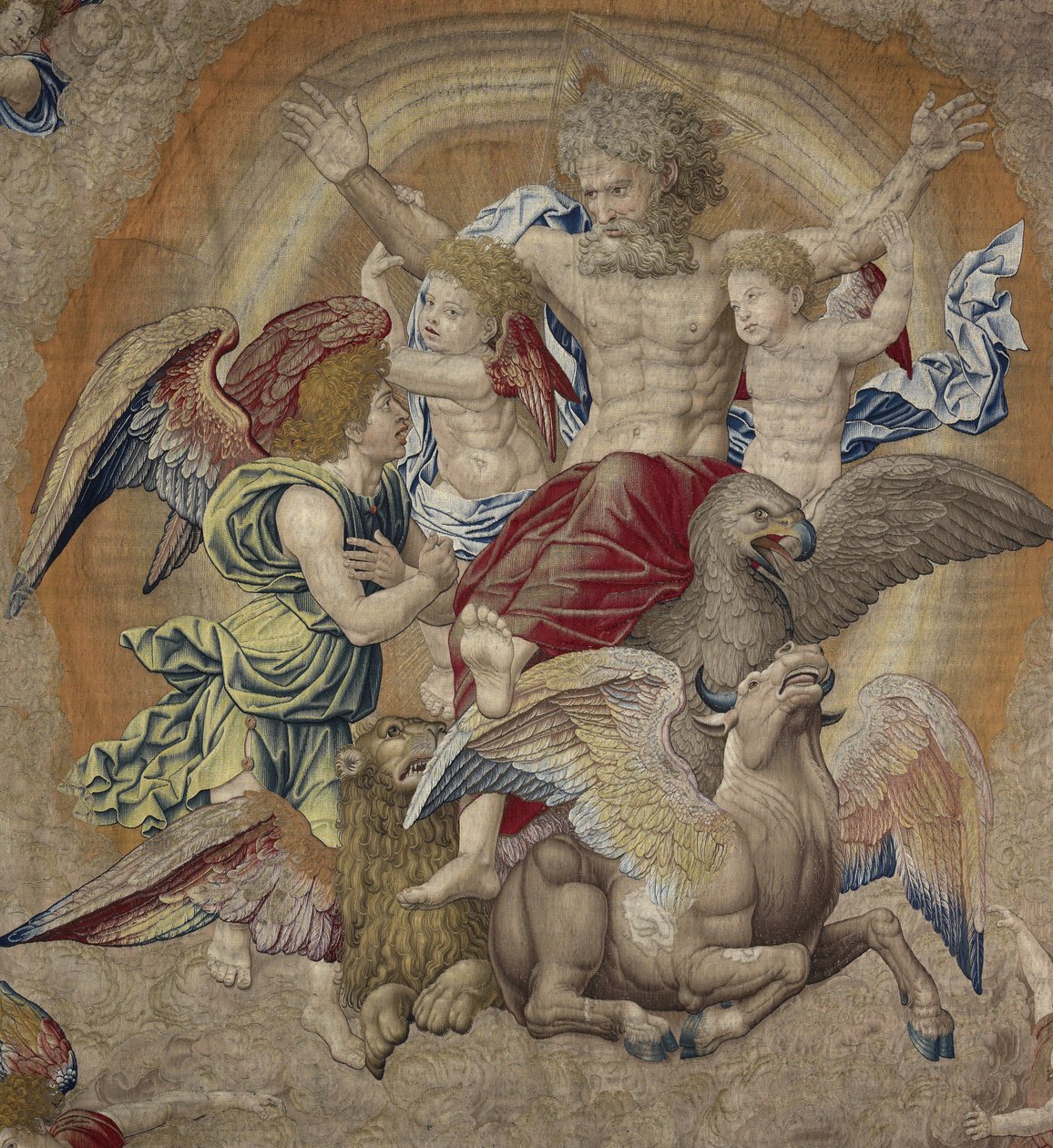 Bůh Otec se symboly čtvrtých apoštolů (tetramorfos), známých jako Trojice od Pieter Coecke van Aelst