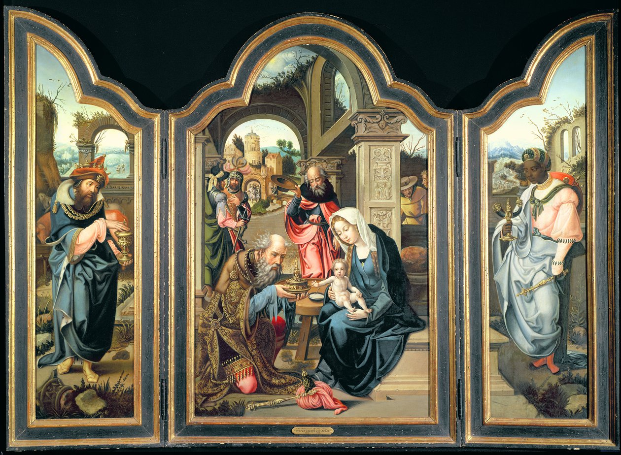 Triptych zobrazující Klanění tří králů, kolem roku 1600 od Pieter Coecke van Aelst