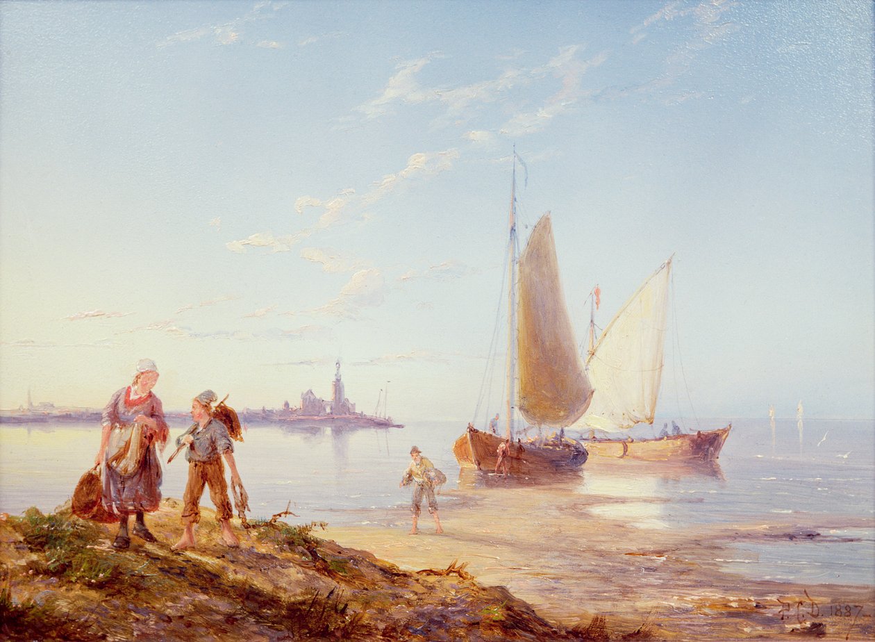 Rybářské lodě u břehu, 1887 od Pieter Cornelis Dommerson