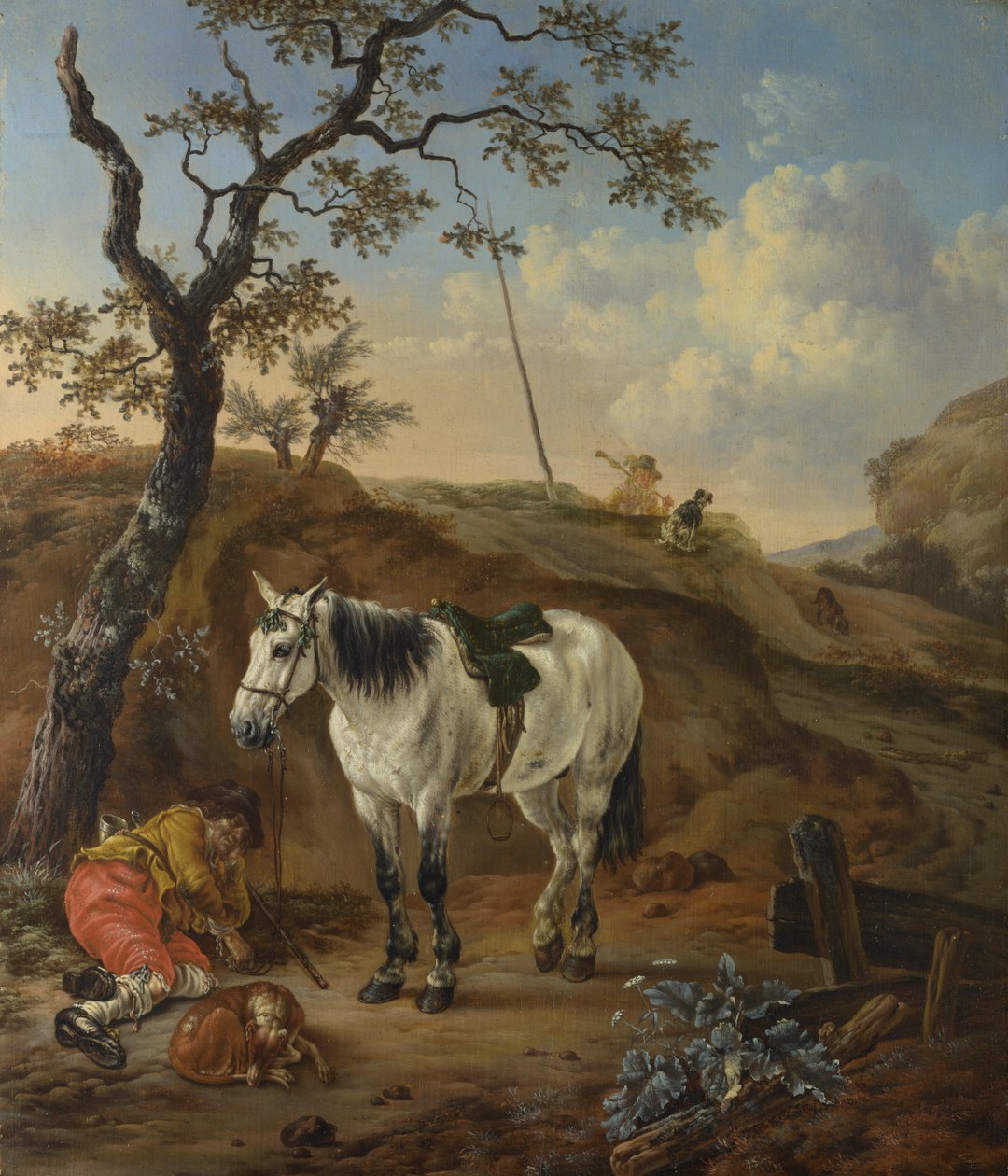 Bílý kůň stojící u spícího muže od Pieter Cornelisz. Verbeeck