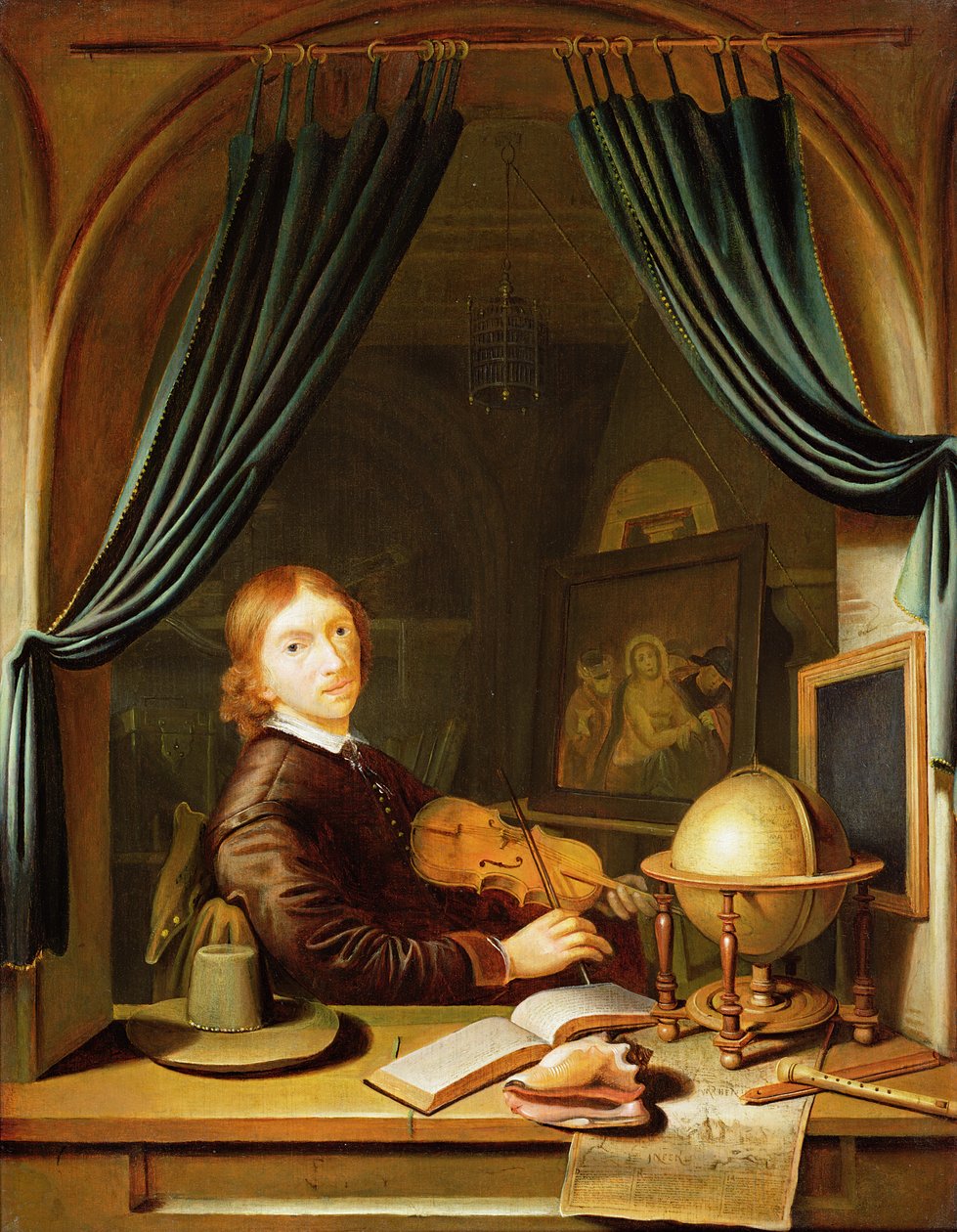 Hudebník hrající na housle u zataženého okna od Pieter Cornelisz van Egmont