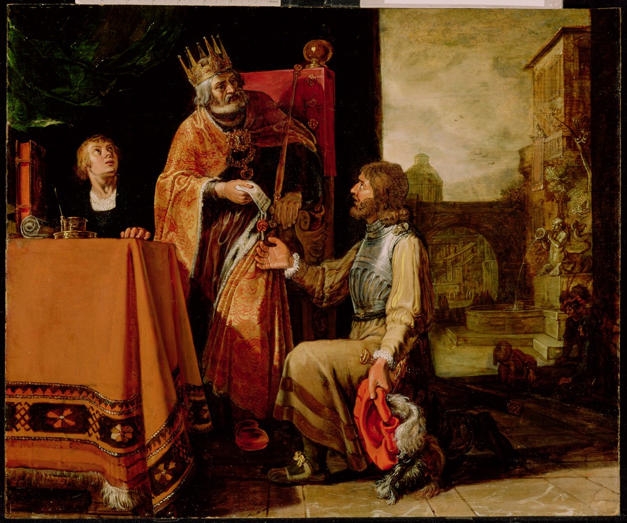 Král David předává dopis Uriášovi, 1611 (malba na panelu) od Pieter Lastman