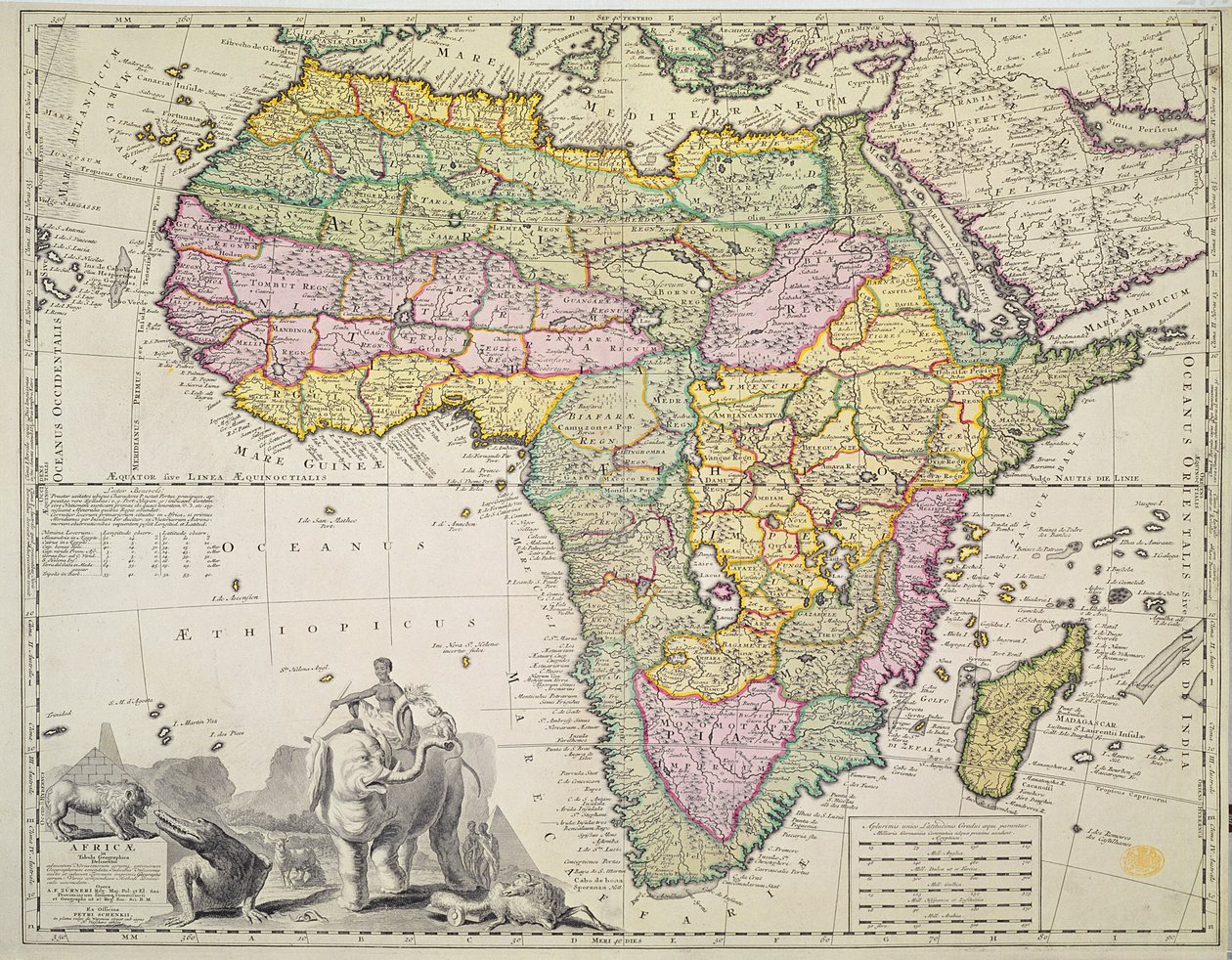 Mapa Afriky (ručně kolorovaná rytina) od Pieter Schenk