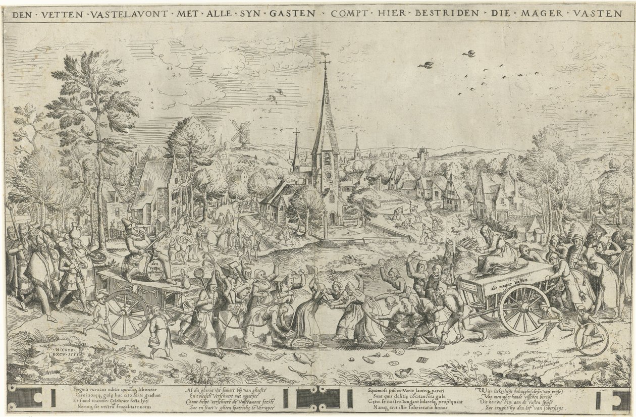 Boj mezi karnevalem a postem, vyryl Pieter van der Heyden, 1558 od Pieter The Elder after Brueghel