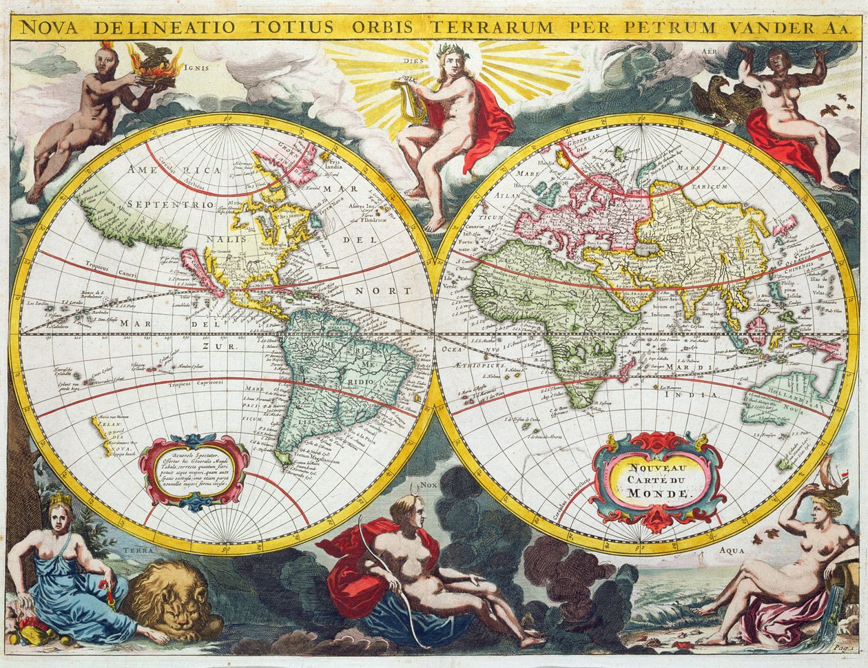 Mapa světa, začátek 18. století od Pieter Van der Aa