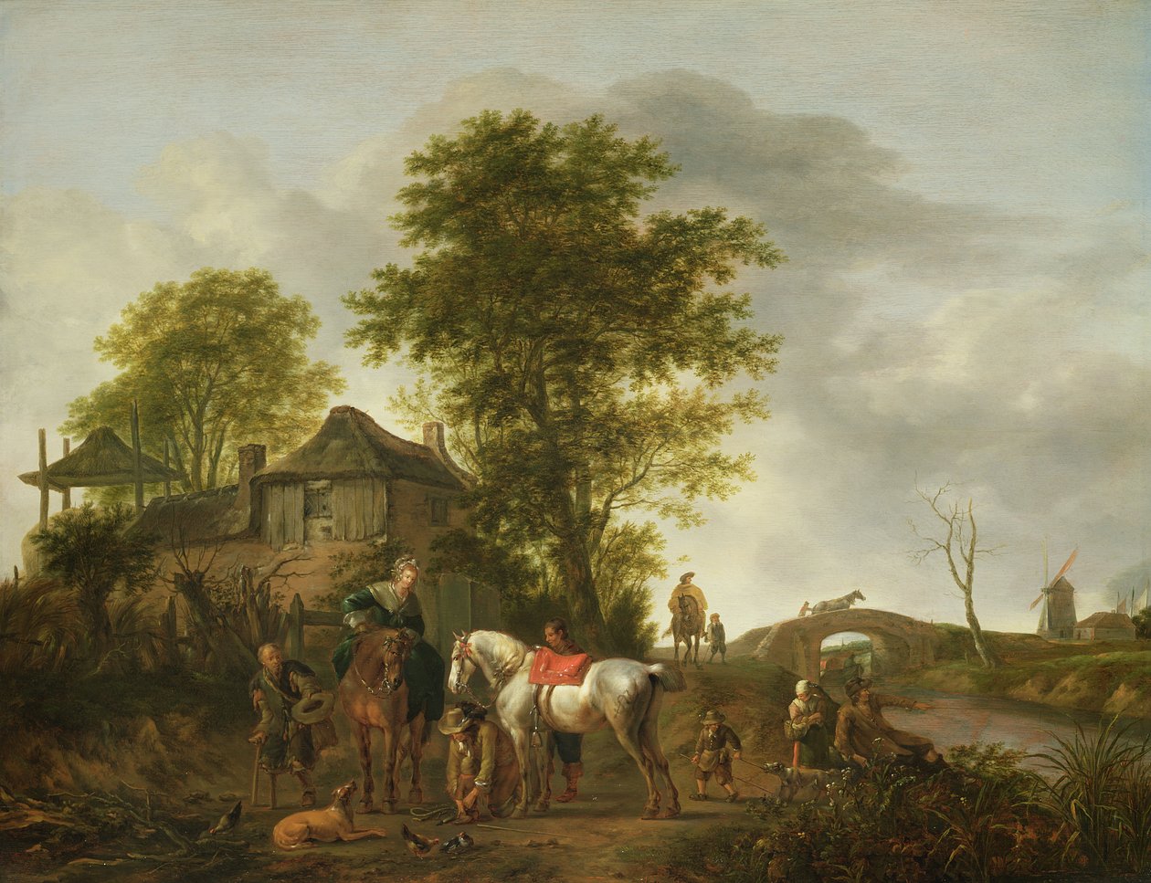 Krajina s chalupou a jezdci od Pieter Wouwermans or Wouwerman