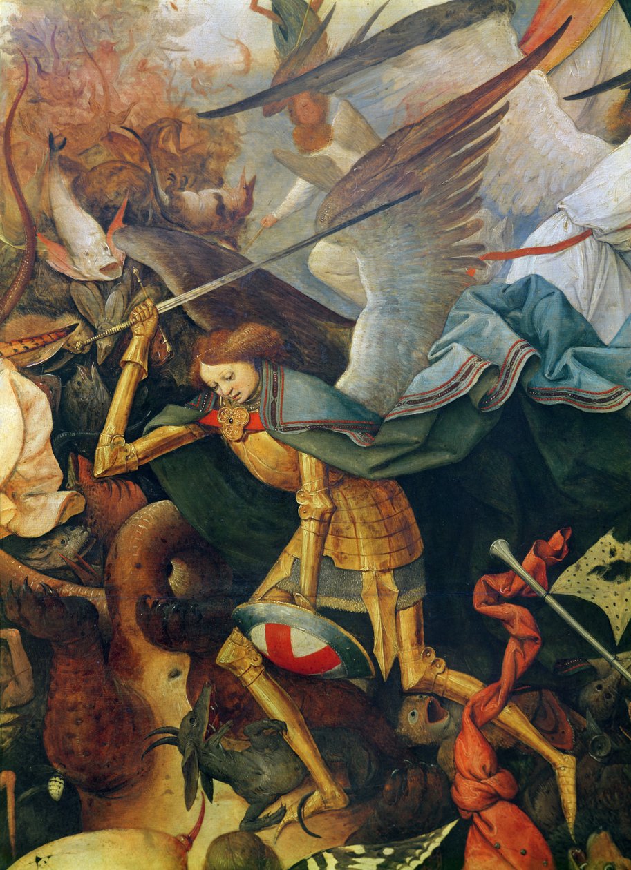 Detail prostředního anděla Pád rebelských andělů, olej 1562 na dubovém panelu od Pieter Bruegel the Elder