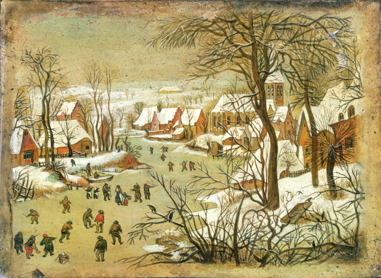 Zimní krajina s postavami na zamrzlé řece od Pieter Bruegel the Elder