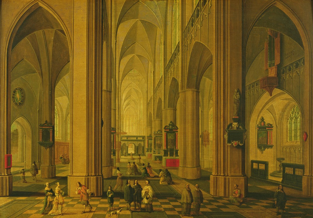 Interiér kostela v Antverpách, c.1660 od Pieter the Elder Neeffs