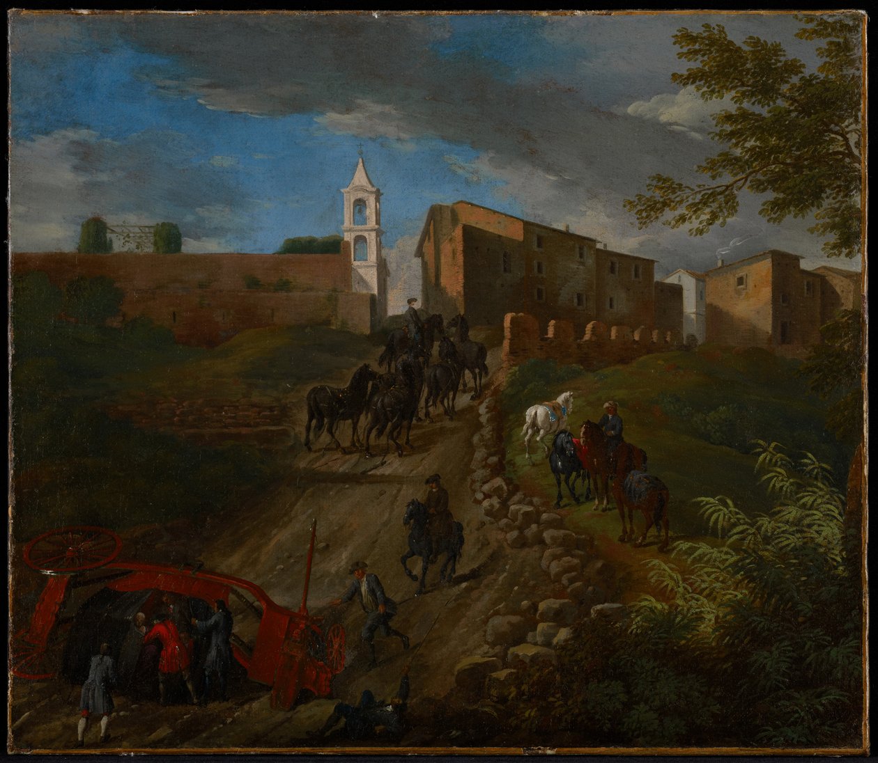 Coach and Travelers v Madonna del Riposo poblíž Říma od Pieter van Bloemen