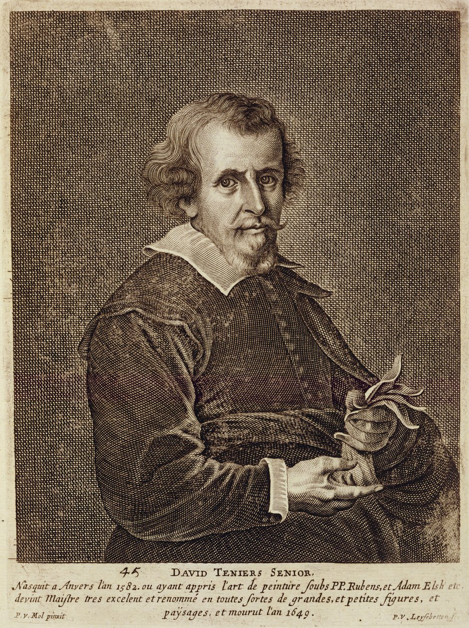 Portrét Davida Tenierse I. (1582-1649), deska 45 ze série portrétů umělců, vyryl Peter van Leysebetten (1630-1678) od Pieter van Mol