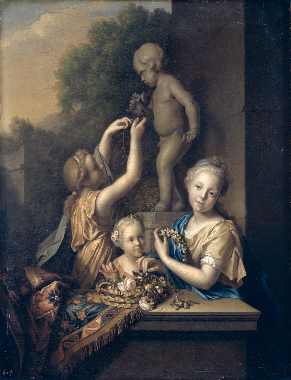 Tři dívky obětují květiny Amorovi, 1710 od Pieter van der Werff