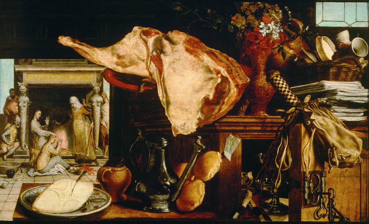 ""Vanitas et Christ chez Marthe et Marie"" (Marné zátiší (Kristus v domě Marty a Marie) Peinture de Pieter Aertsen (1508-1575) - 1552 - Olej na dřevě Rozměr 61,5x101 cm Muzeum dějin umění, Vienne od Pieter Aertsen